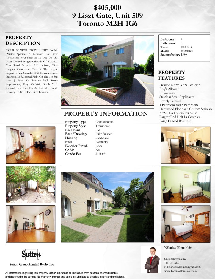 9 Liszt Gate, Unit 509, Toronto M2H 1G6 Property Feature Sheet